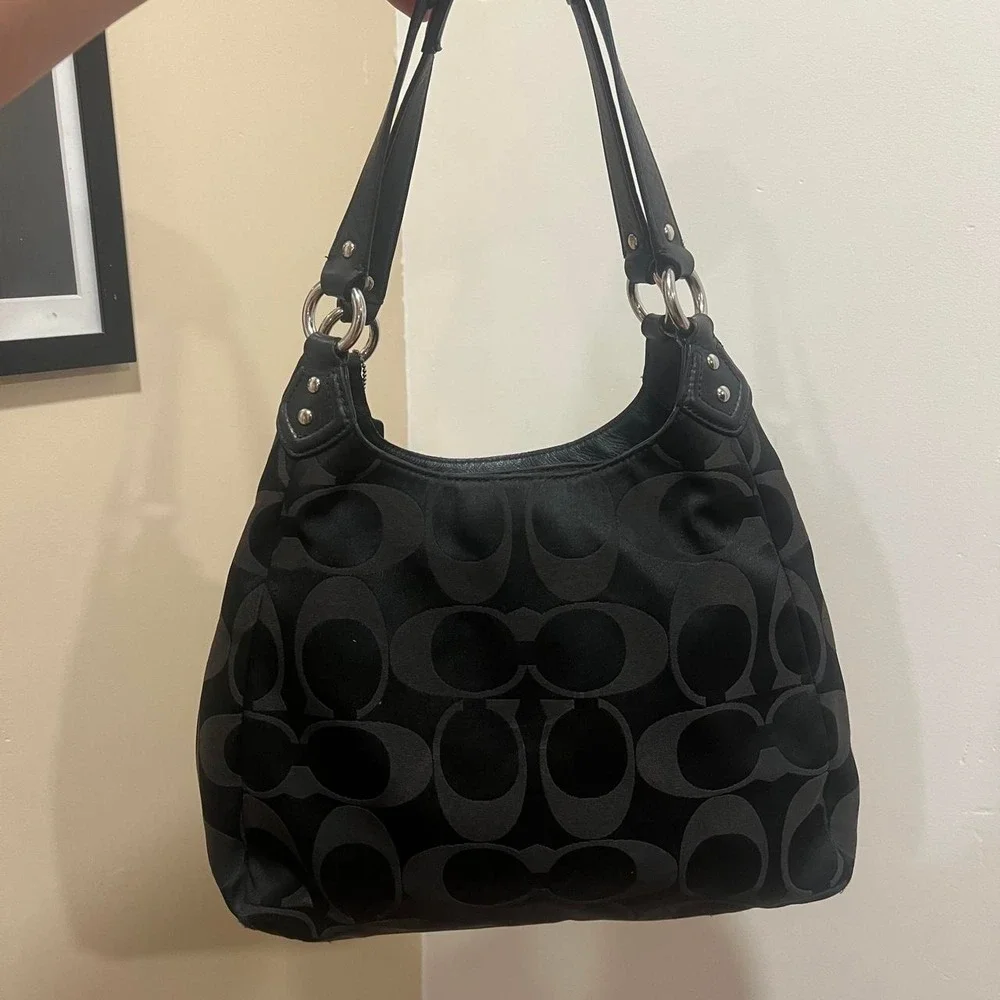 Y2K 2000s black Signature C Monogram Coach Slouchy Hobo Shoulder Bag / Handbag